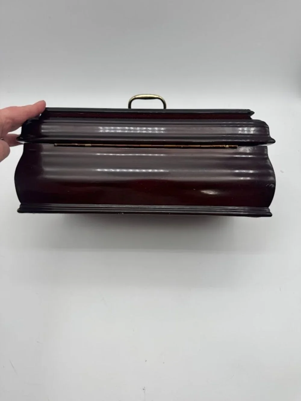 Vintage Mahogany Lacquer Jewelry Box Brass Lock Keys Velvet Lined 12in